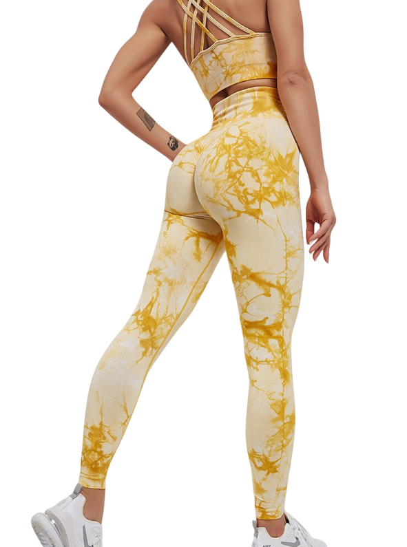Ensemble Yoga Tie-Dye Jaune Soleil – Brassière & Legging Seamless