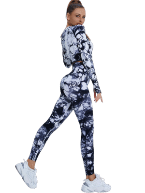 Ensemble Seamless Tie-Dye Noir & Blanc Manches Longues – Brassière & Legging