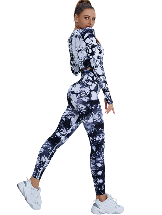Ensemble Seamless Tie-Dye Noir & Blanc Manches Longues – Brassière & Legging