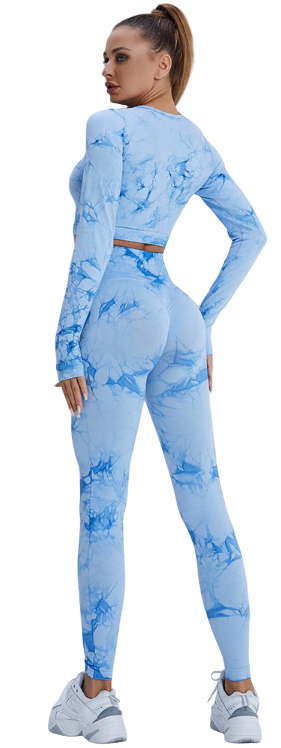 Ensemble Seamless Tie-Dye Bleu Ciel – Brassière & Legging Manches Longues