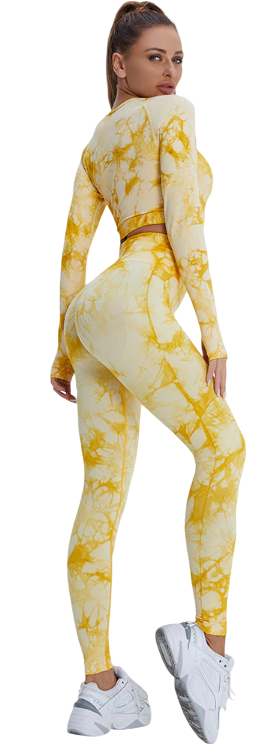 Ensemble Seamless Tie-Dye Jaune Miel – Brassière Manches Longues & Legging Taille Haute
