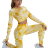 Ensemble Seamless Tie-Dye Jaune Miel – Brassière Manches Longues & Legging Taille Haute