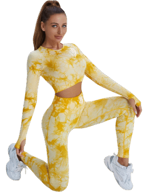 Ensemble Seamless Tie-Dye Jaune Miel – Brassière Manches Longues & Legging Taille Haute