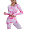 Ensemble Tie-Dye Rose Éclatant – Brassière Manches Longues & Legging Taille Haute