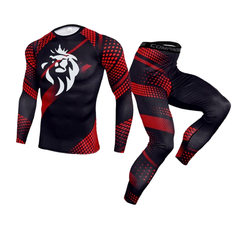 Ensemble Compression LionzFit Rouge & Noir – 2 pièces Performance