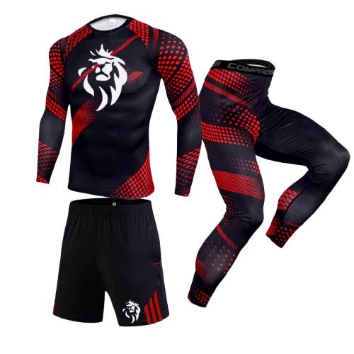 Ensemble Compression LionzFit Rouge & Noir – 3 pièces Performance
