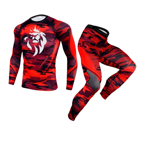 Ensemble Compression LionzFit Camo Rouge – 2 pièces Performance