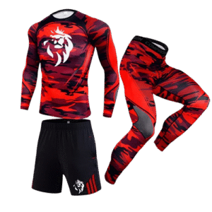 Ensemble Compression LionzFit Camo Rouge – 3 pièces Performance