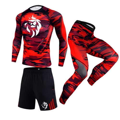 Ensemble Compression LionzFit Camo Rouge – 3 pièces Performance