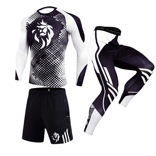 Ensemble Compression LionzFit Noir & Blanc – 3 pièces Performance
