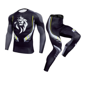 Ensemble Compression LionzFit Gris Anthracite & Jaune – 2 pièces Performance
