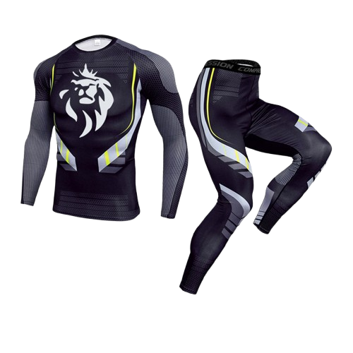Ensemble Compression LionzFit Gris Anthracite & Jaune – 2 pièces Performance