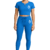 Ensemble Sport Côtelé Bleu Royal – Crop Top Zippé & Legging Taille Haute