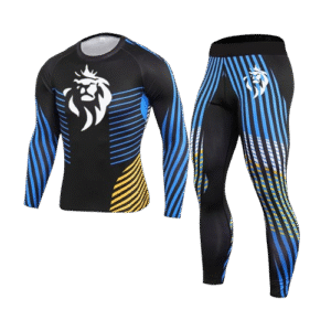 Ensemble Sport Compression "Lion Power" 2 pièces – Performance & Style (Bleu, Noir)