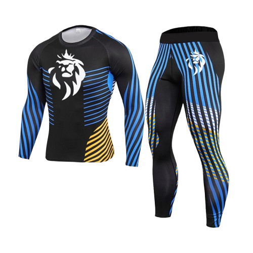 Ensemble Sport Compression "Lion Power" 2 pièces – Performance & Style (Bleu, Noir)