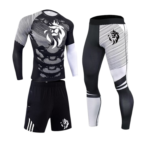 Ensemble Compression LionzFit Noir & Blanc – 3 Pièces Performance