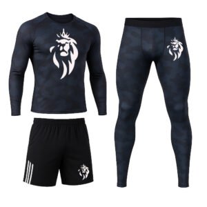 Ensemble Sport LionzFit Camouflage Bleu Nuit 3 Pièces – Performance & Style