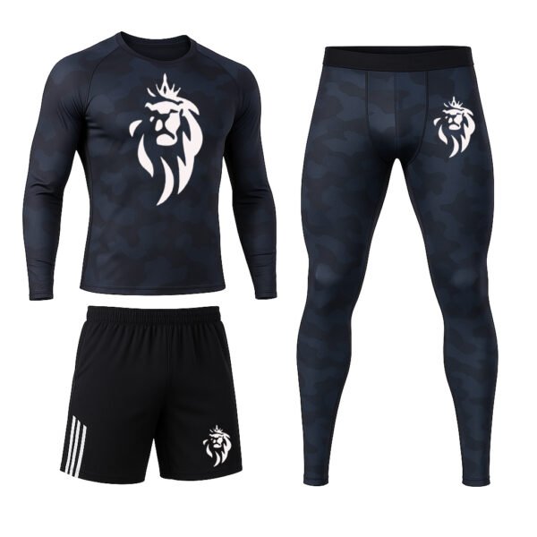 Ensemble Sport LionzFit Camouflage Bleu Nuit 3 Pièces – Performance & Style