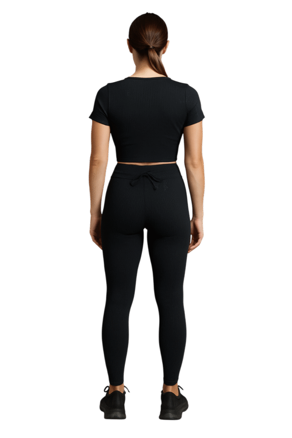 Ensemble Sport Côtelé Crop Top Zippé & Legging Taille Haute Noir