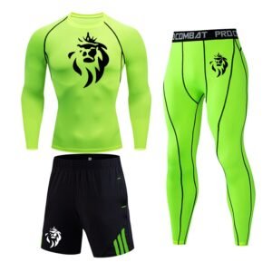 Ensemble Compression Vert Néon LionzFit 3 pièces – Visibilité & Performance