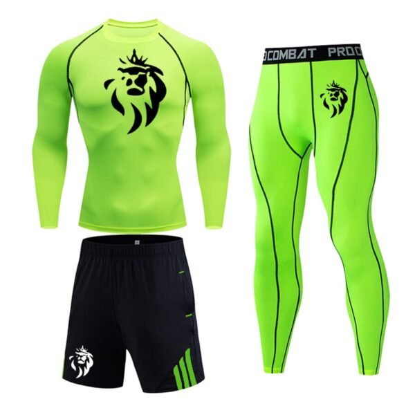Ensemble Compression Vert Néon LionzFit 3 pièces – Visibilité & Performance