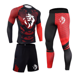 Ensemble Compression LionzFit Rouge & Noir – 3 pièces Haute Performance